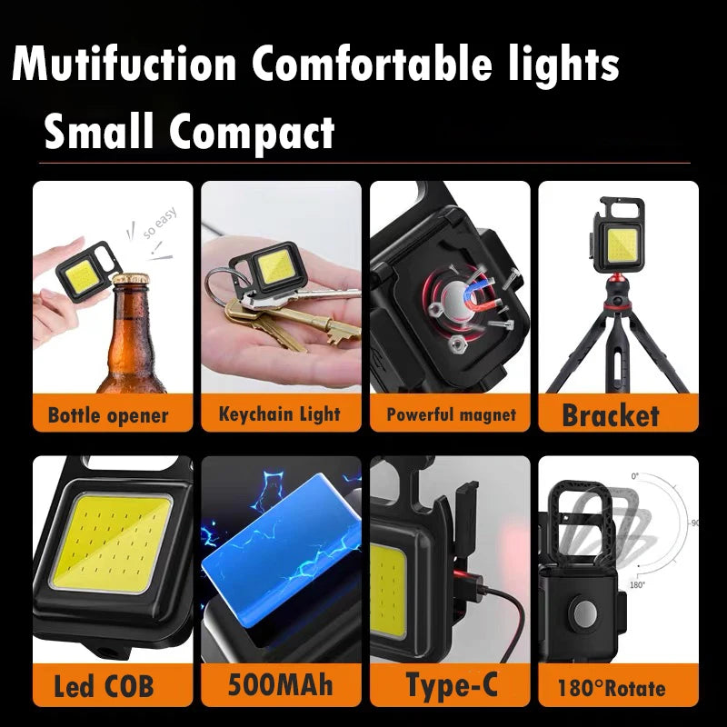 Lanterna Portátil Multifuncional USB - Mini LED para Campismo, Pesca e Trabalho